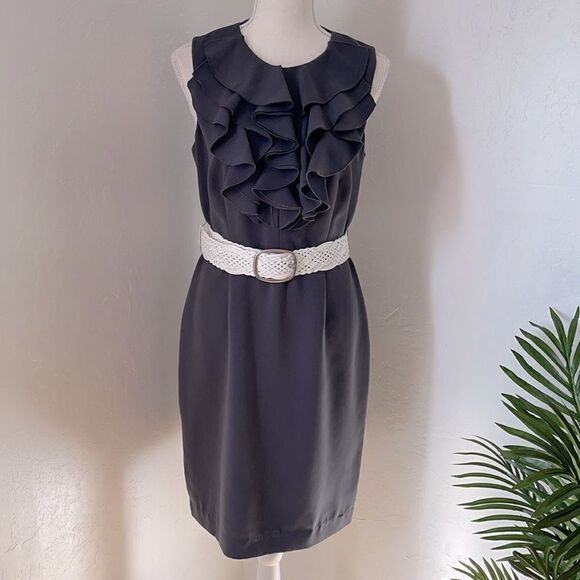 Spense Gray Tiered Ruffle Belted Dress Sz 6 - Picture 3 of 17